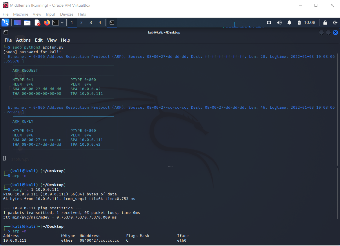 Middleman's ARP Request to Gateway