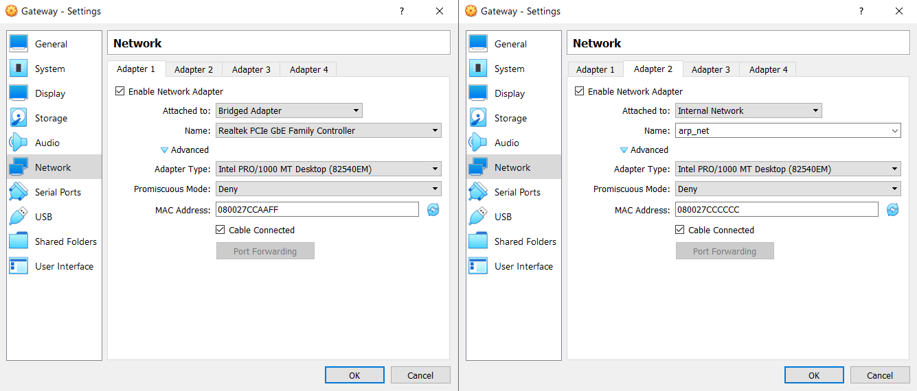 Gateway Adapter config